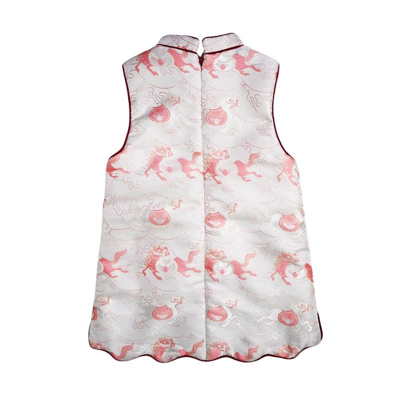 2024女童新中式织锦缎夹棉连衣裙国风提花盘扣马上有钱波浪背心裙