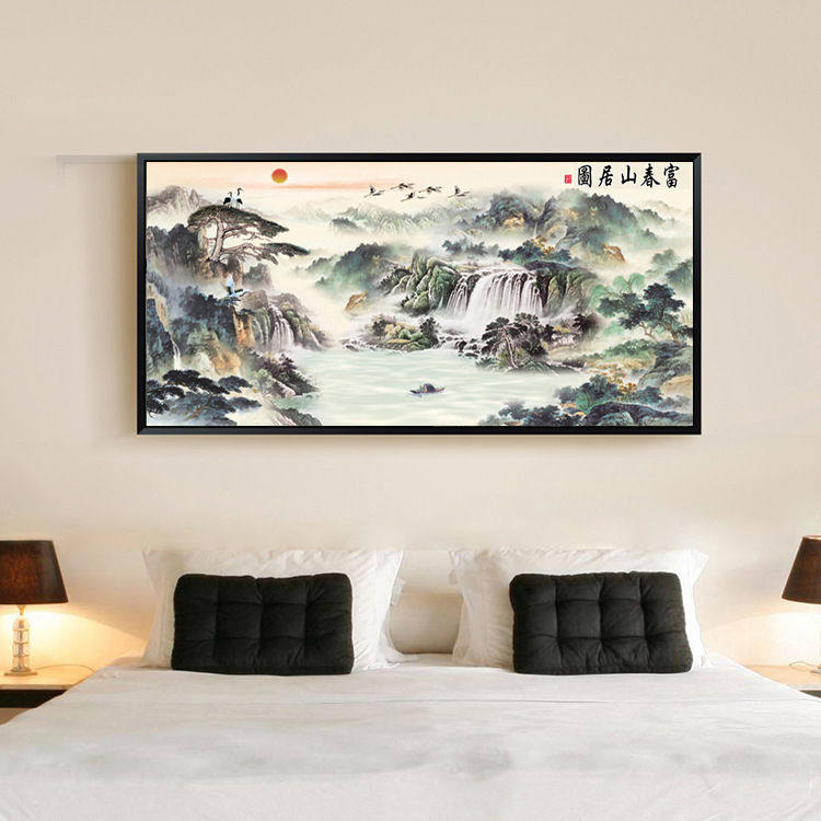 富春山居图大幅手工印花十字绣满客厅新款山水风景画自己线绣刺绣