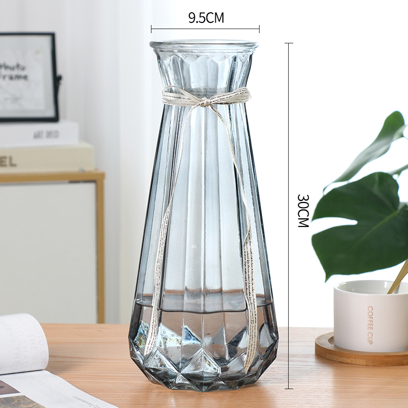 现货速发【特大号两件套贵玻璃花瓶透明水富百合花养】竹花瓶客厅