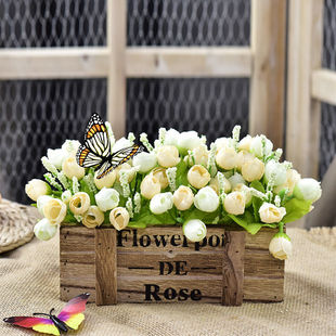 摆件装 桌面窗台摆件玫瑰盆栽 饰栅栏仿真假花绢花向日葵干花束套装