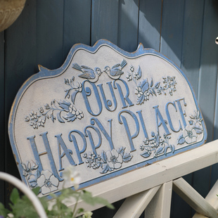 HAPPY PLACE花园花鸟挂牌家居门口挂件装 饰门牌OUR 铁艺装 饰壁饰