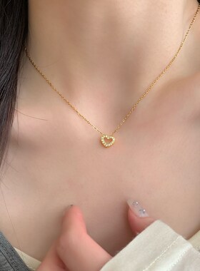 浪漫倾心|不掉色RINGRING商店项链女2024新款锆石爱心百搭锁骨链