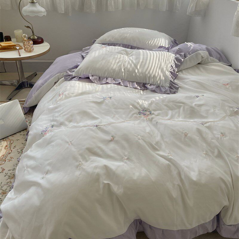 梨梦 写在夏夜晚风里 少女心绣花水洗冰丝四件套仿丝床单被套床品