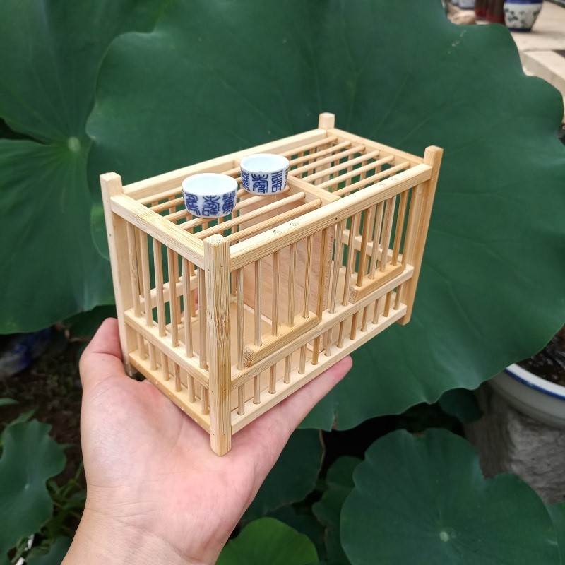 热销螽斯笼子纯手工制作纯竹子编织蛐蛐笼双格竹笼文玩鸣虫笼带抽