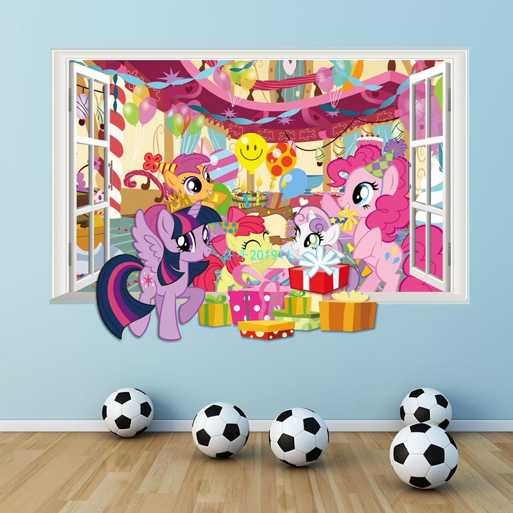 速发3d my little horse window wall decals for kids rooms dec