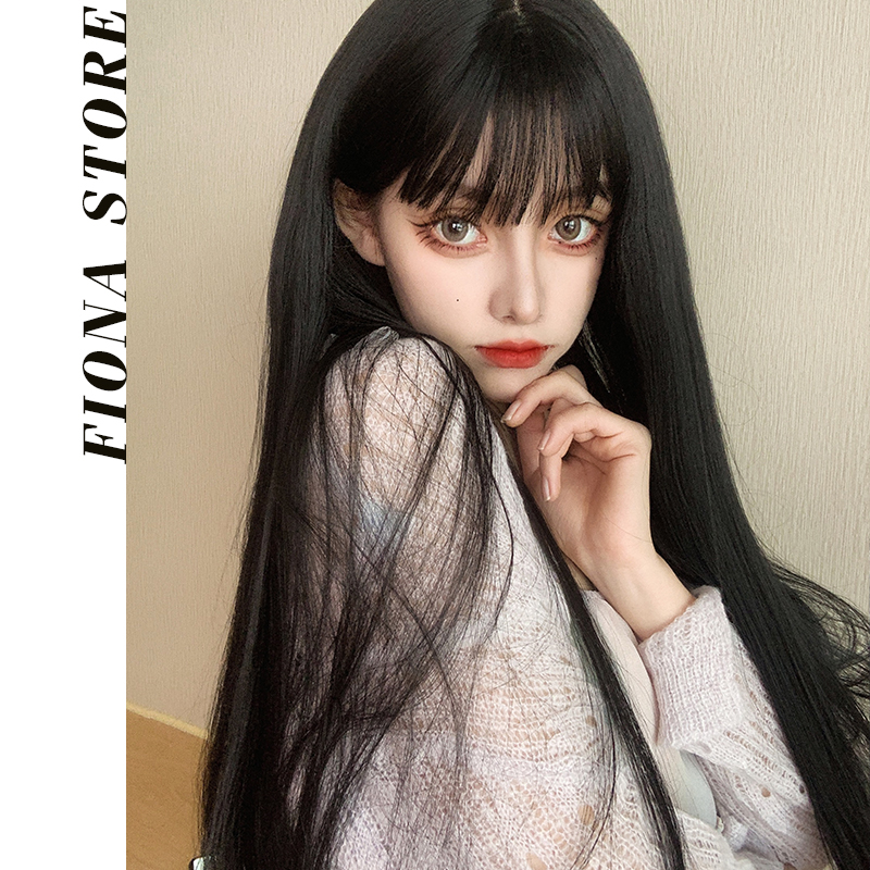 漫画假发女长发空气刘海自然全头套网红黑色长直披肩发新式发套