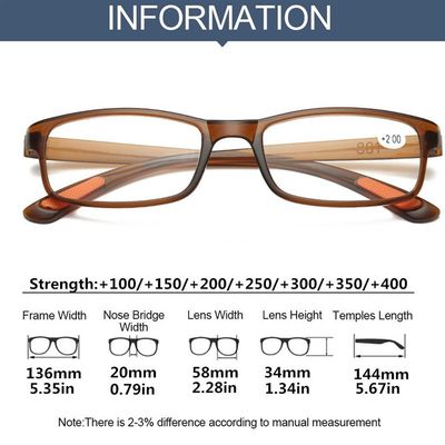 网红1Pc Brown Ultra-light Reading Glasses Flexible Eyeglasse