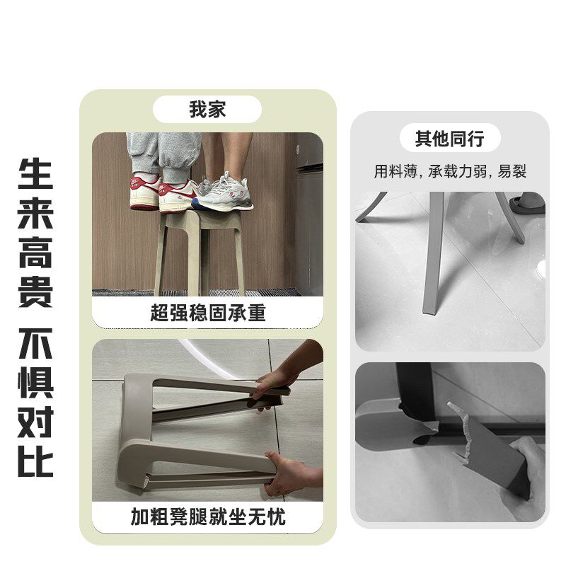 塑料凳子加厚家用大人结实现代简约可叠放红色备用特厚高圆板餐凳