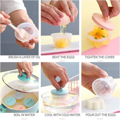 4 Pcs/Set Cute Egg Boiler Plastic Egg Poacher Set Kitchen Eg