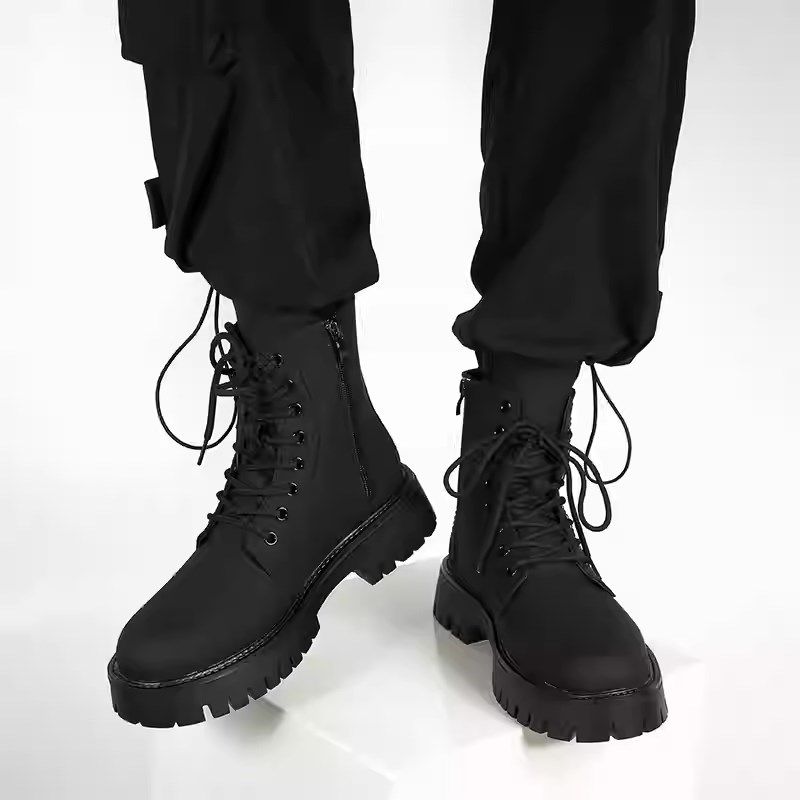 马丁靴男款英伦风黑色高帮皮鞋加绒中帮机车靴子男生增高皮靴棉鞋