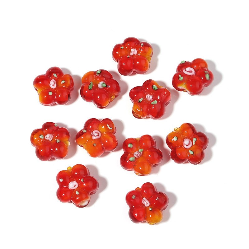 10颗/包 琉璃半透明彩色绿点花朵串珠 Idiy手链吊坠小饰品配件