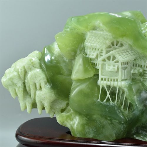 天然岫玉摆件精品原石手工雕刻辽宁岫岩富贵人家客U厅招财风水装