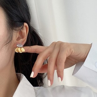 法式 耳釘耳 復古撞色設h計感人像金幣耳環女歐美微鑲鋯石輕奢個性