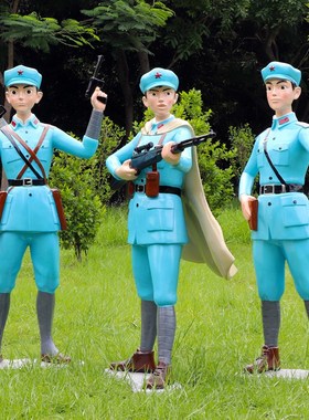 八路军革命军旅雕像户外公园林装饰摆件玻璃钢仿真人物红军雕塑