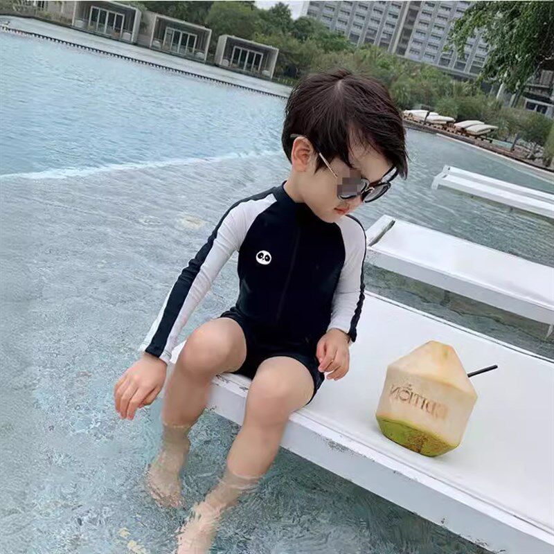 韩国儿童泳衣男童长袖防晒速w干连体温泉男宝宝婴儿帅气中小童泳