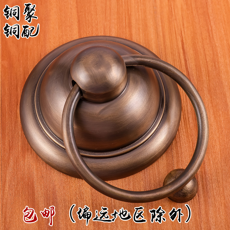 中式仿古纯铜圆形门环玻璃门对装拉手门钹老式门加厚铜把手铜配件