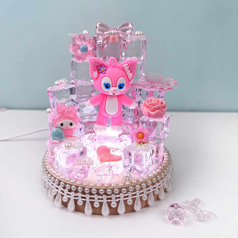 新款圣诞老人冰晶小夜灯diyx儿童手工制作材料仿真冰块堆笔筒玩具