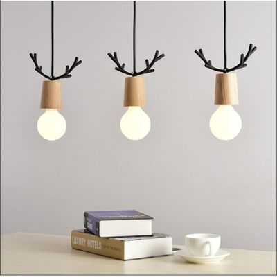 Wood Deer Pendant Lights Modern Northern American Art Decor