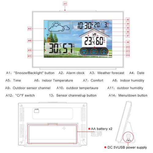 Weather Station Wireless Indoor Outdoor Sensor Touch Screen