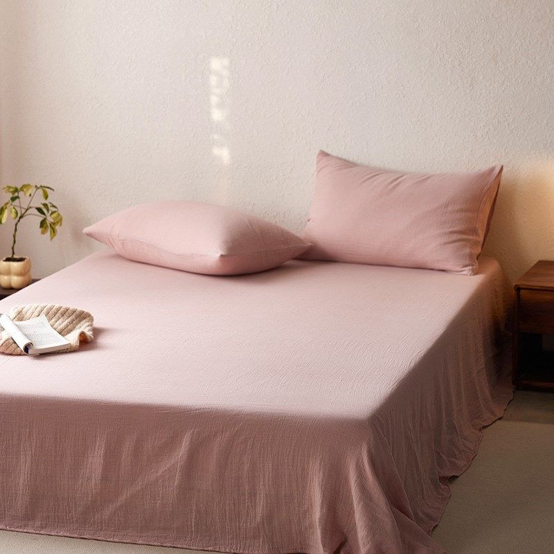 日式简约纯色全棉双层皱皱纱床笠单件裸睡床单被套枕套单双人床罩,床上用品,床单,淘宝优惠券,粉丝福利购,淘宝优惠卷