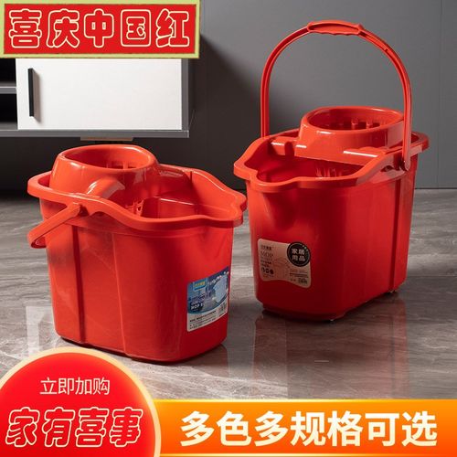 加厚家用拖地桶带轮手动老式懒人拖把桶手压滤水塑料大小拖布桶