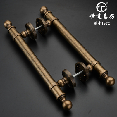 速发双开门大门拉手全铜中式仿古美式复古纯铜玻璃门把手明装