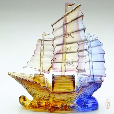 速发琉璃一帆风顺帆船壁柜摆件小摆设水晶船工艺品家居客厅艺术装