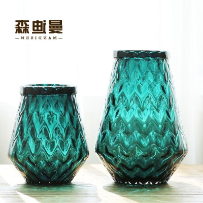 速发美式花瓶摆件客厅插花欧式水晶玻璃透明绿大号宽口餐桌软装饰