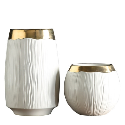 eatibve golden trim white ceramic vasermodel  oom Nord 家居饰品 花瓶 原图主图