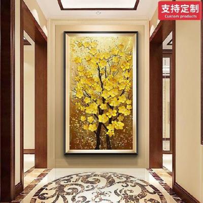 小户型进户门样板间发财鹿入户玄关装饰画大尺寸茶楼晶瓷画家用