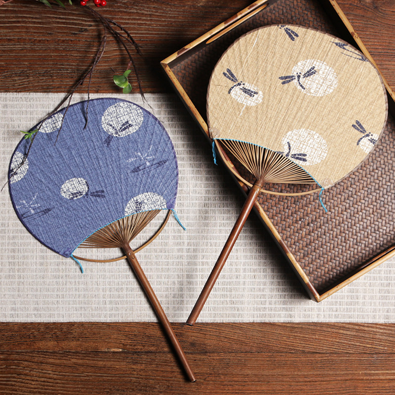 日式团扇和风扇子 中国风夏天纸扇宫f扇 日本圆形双面蒲扇古典竹