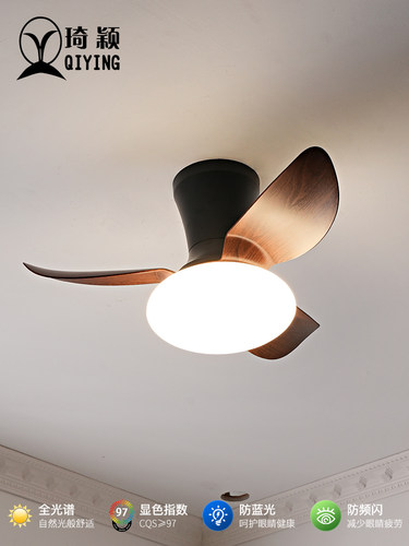 法式中古vintage书房卧室风扇吸顶灯复古木纹儿童房餐厅电扇一体