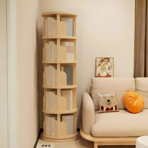 实木旋转书架落地360度圆形置物架多层不占地转角书柜儿童绘本架