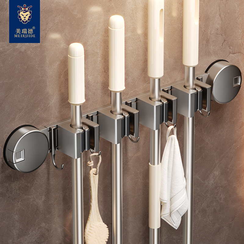 吸盘拖把壁挂夹免打孔挂钩浴室卫生间强力拖布扫把固定挂架置物架