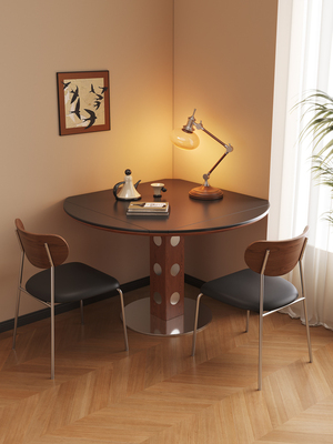 政府补贴馨佰利岩板实木餐桌新款家用客厅小户型可伸缩中古风圆桌