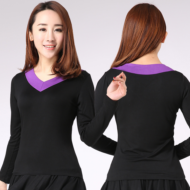 广场舞服装女新款莫代尔短袖上衣大妈跳舞衣服时尚V领修身舞蹈服