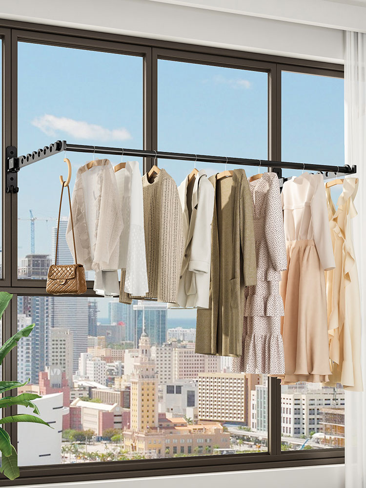 隐形晾衣架壁挂式折叠卫生间置物架免打孔窗户伸缩收缩无阳台酒店