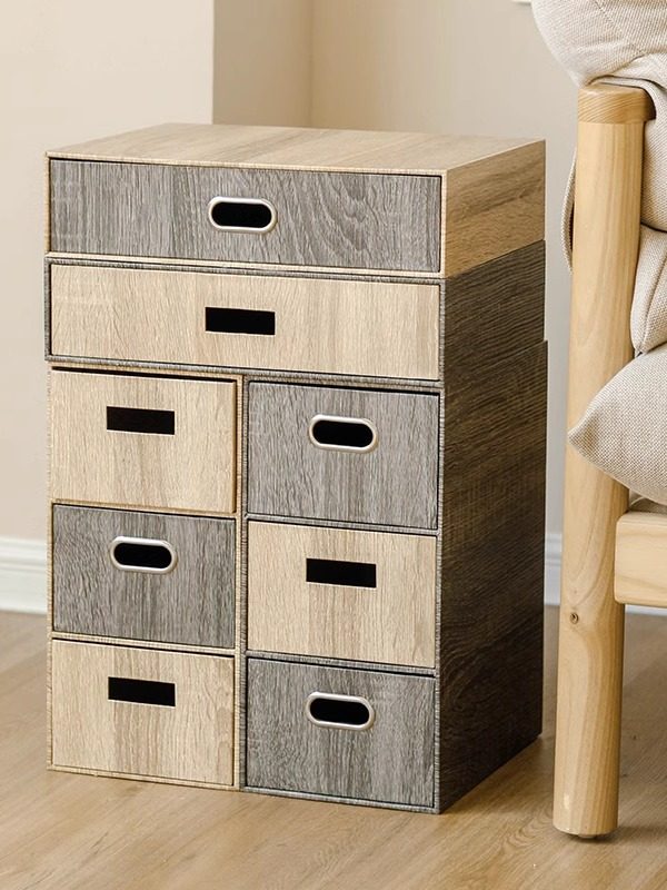 客厅收纳盒书柜桌上办公文件夹置物架柜黑色桌面文具抽屉式创意小