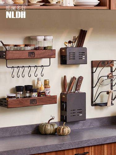 厨房多功能置物架调味料用品多层收纳架家用免打孔挂勺子铲子挂架