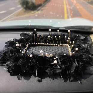 双层款 饰女 梦幻泡泡汽车车载黑色羽毛防滑垫仪表台摆件垫子用品装