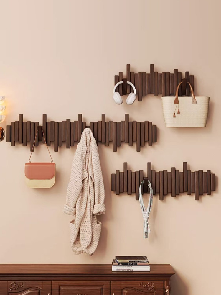 实木钢琴键挂衣架墙上壁挂衣钩卧室玄关入户门后置物免打孔衣帽架