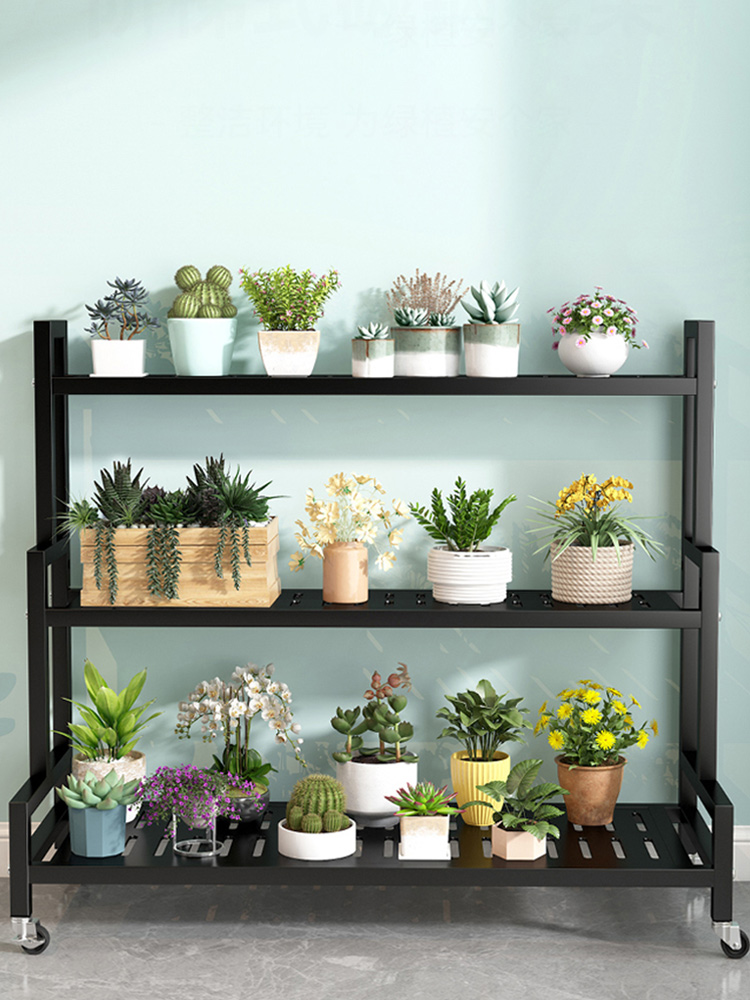 2025新款花架置物架阳台可移动带轮客厅落地式铁艺多层室外花盆架