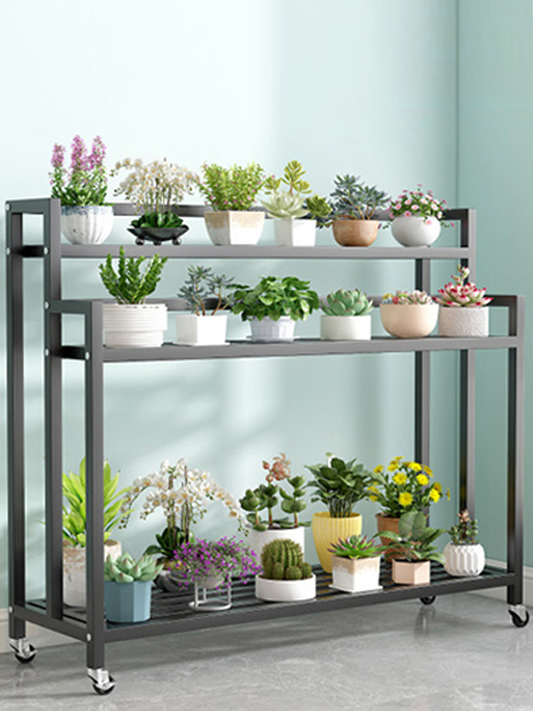 铁艺花架置物架阳台带轮可移动客厅落地式多层阶梯花架子户外庭院