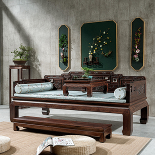 宋式美学罗汉床新中式实木明清罗汉榻小户型金花梨木沙发简约家具