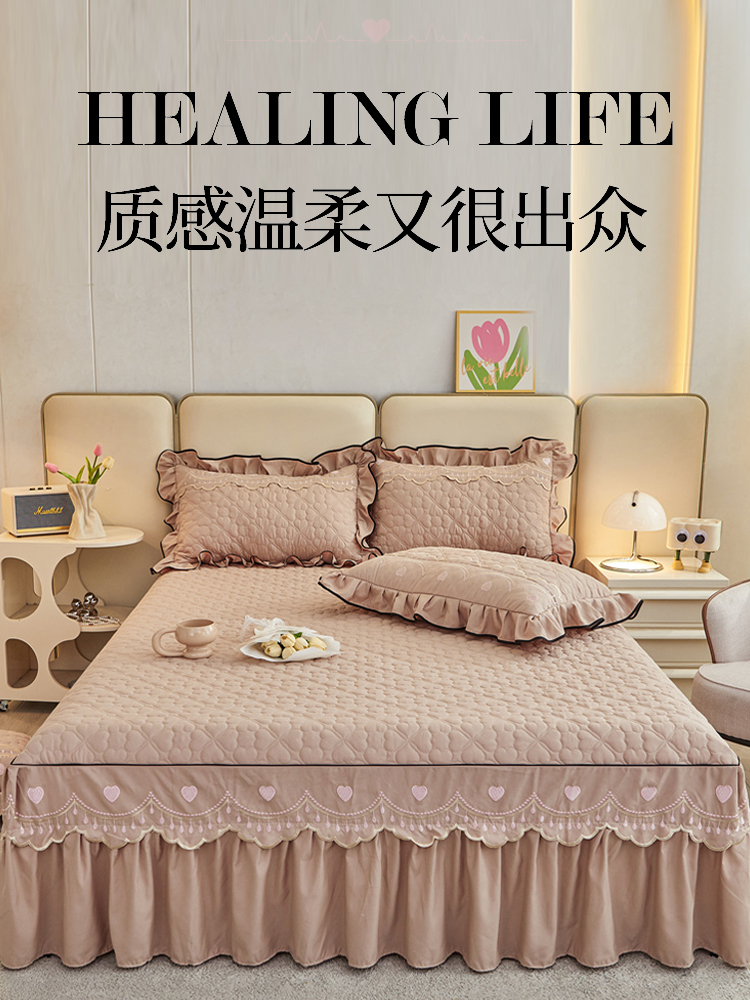 新款床裙单件磨毛床罩款床单夹棉牛奶绒床盖带裙边四季通用床围裙