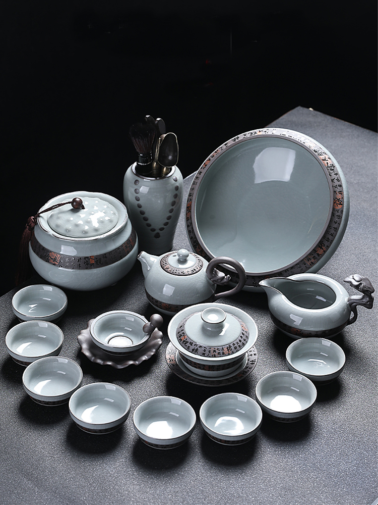 哥窑功夫茶具套装办公室会客陶瓷茶杯整套家用茶具中式高档泡茶壶