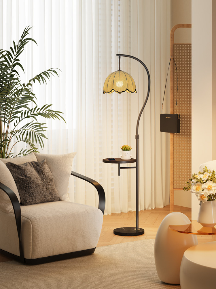 摩爵中古风落地灯氛围置物架客厅沙发旁装饰卧室床头书房一体台灯