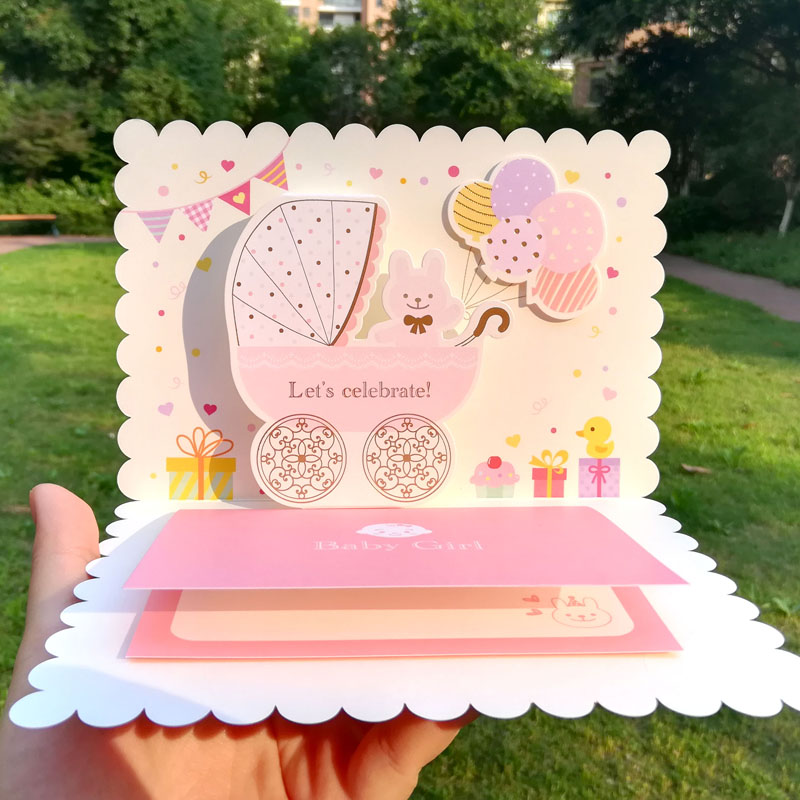 韩式创意祝福新生婴儿女宝宝孩生日出生贺卡baby满月邀请派对卡片