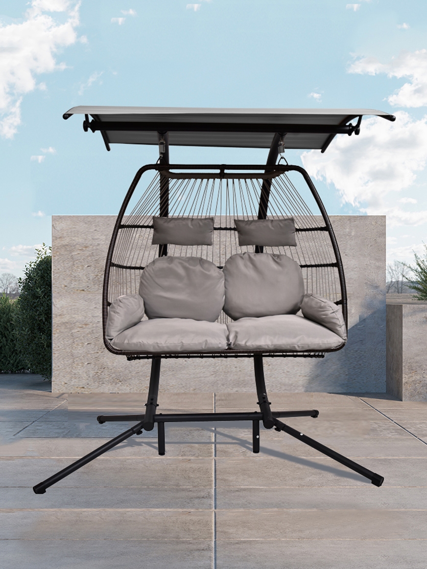 户外双人秋千庭院吊椅室外家用阳台藤椅休闲防水摇篮吊床吊篮摇椅