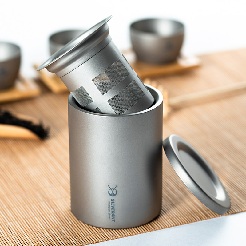银蚁纯钛快客杯双层单人180ml旅行茶具户外户外茶具泡茶器泡茶壶
